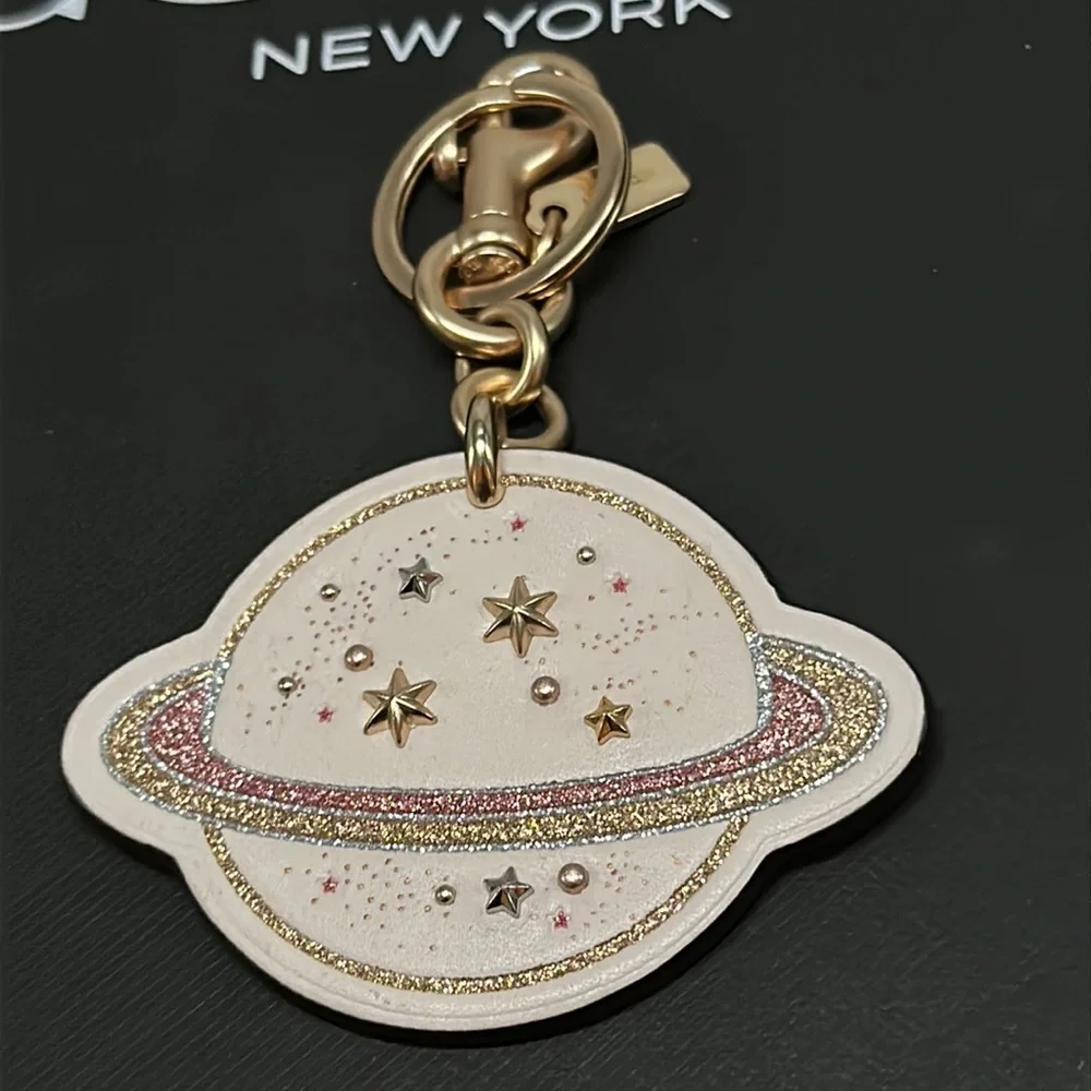 Coach X NASA Saturn Planet Space Leather Bag Charm keychain FOB Glitter Space - Picture 2 of 8
